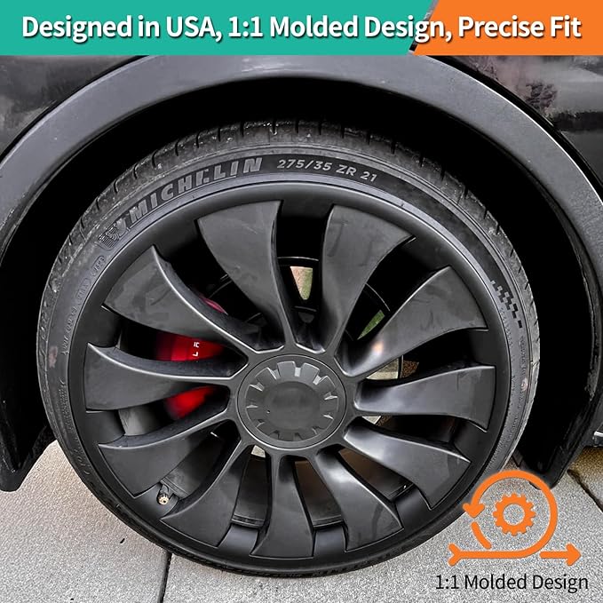 Tesla Rim Protector Model Y 21 inch|Fit 21 Inch Überturbine Wheel Covers 2020–2024|Hubcap Guards ABS Trim Rings for Curb Rush Prevention |Matte Black(Set of 4)|Tesla Model Y Accessories