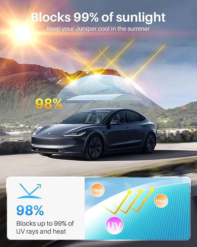 Tesla Model 3 Roof Sunshade, Magnetic Snap-On, Non-Sagging Glass Roof Sun Shade, Extreme Heat Shield with Nano-Silver Layer, UV Protection, Seamless Fit Panoramic Sunroof, Blue
