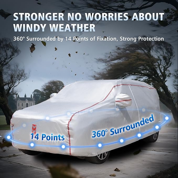 SUV Car Cover, 360° Underbody Wrap Design, All-Weather Waterproof Car Cover, Suitable for SUV Vehicle Body Length up to181 in