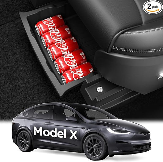 Wigoo Under Seat Storage Box for Tesla Model X 2022~2025, 2 Pack TPE Underseat Storage Tray, Secure No-Slide Installation Design