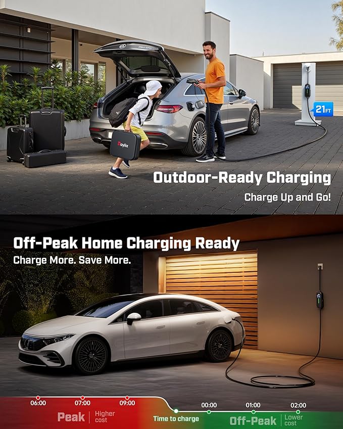 2026 Upgraded Level 1&2 Portable EV Charger, 8-16Amp Adjustable Current & Timer, 110V–240V, NEMA 5-15 & 6-20 Plug, 21Ft EV Charging Cable, J1772 Electric Car Charger for All PHEV/EV Charging Cord