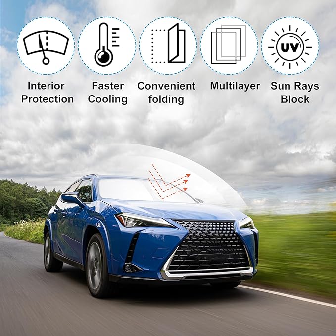 YYCKE Windshield Sun Shade Accessories Compatible with Lexus UX 2021 2022 2023 2024 2025 Foldable Sunshade Sun Visor Blocks UV