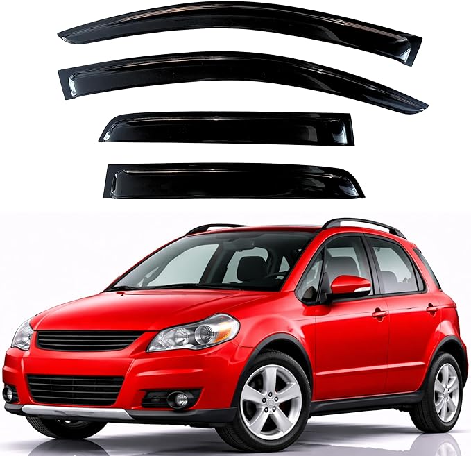 KPY Rain Guards Fit for 2008-2010 Suzuki SX4 Hatchback, Out-Channel Window Visors Vent Wind Deflectors 4PC, Car Accessories for 08-10 Suzuki SX4 Hatchback (Excludes Sedan)
