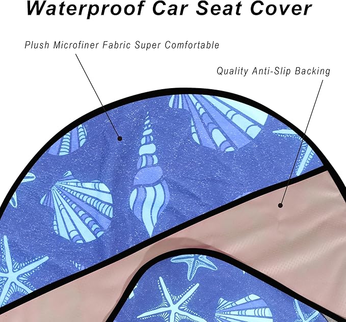Car Seat Cover Protector Front Seats,for Gym Workout,Running,Swimming,Beach and Hiking,Waterproof Sweat Towel Bucket Seat Covers for Cars SUV Trucks (Conch Shells Starfish, 2Pcs)