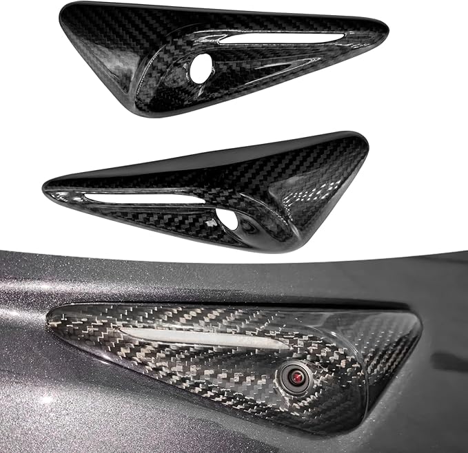 for Model Y Juniper HW4.0 Side Camera Full Cover Protection 2024 Tesla Model 3 Highland - Compatible with Tesla Accessories Carbon Fiber Turn Signal Covers(2Pcs Black Glossy Carbon Fiber Full Cover)