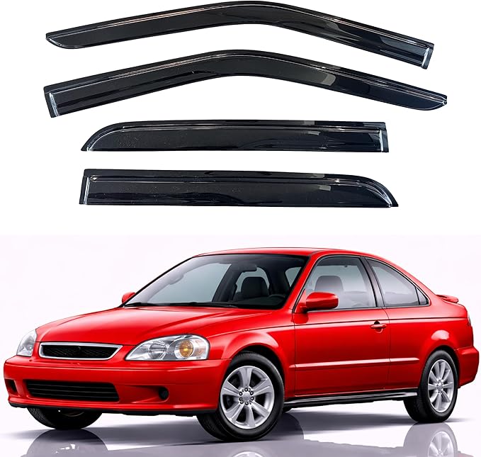 KPY Rain Guards Fit for 1996-2000 Honda Civic, Out-Channel Window Visors Vent Wind Deflectors 4PC, Car Accessories for 96-00 Civic (Sedan Only)