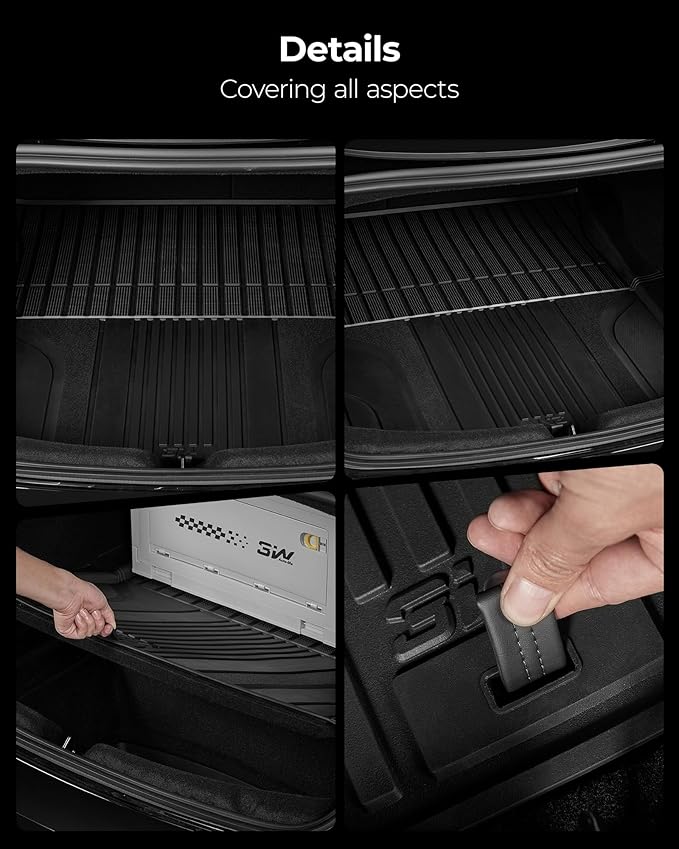 3W Cargo Liner Fit for 2024 2025 2026 Tesla Model 3 Highland, Trunk Mat Set, Custom Fit, TPE, All Weather Waterproof, Car Accessories, Black