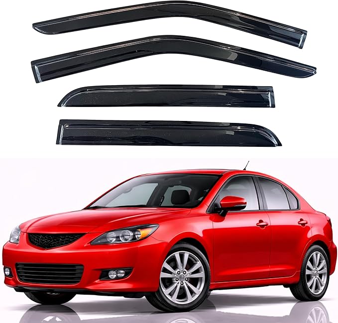 KPY Rain Guards Fit for 2004-2009 Mazda 3 Sedan, Out-Channel Window Visors Vent Wind Deflectors 4PC, Car Accessories for 04-09 Mazda 3 Sedan (Excludes Hatchback)