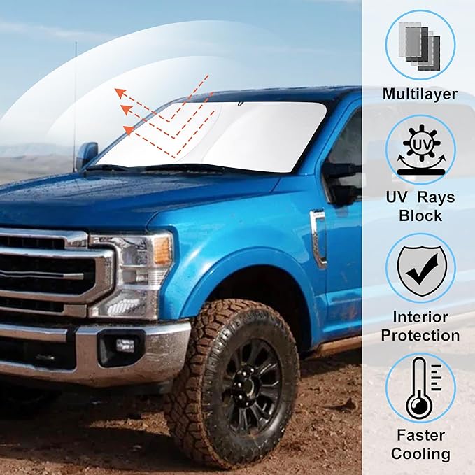 Windshield Sun Shade Custom Fit 2017-2020 2021 2022 Ford Super Duty F250 F350 F450 F550 Accessories Front Window Sunshade Covers Keep Car Cooler