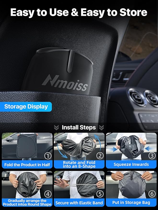 [2026 Upgraded] Nmoiss Model 3 Accessories Car Windshield Sun Shade [Dot Matrix Reflective Coating] Extended Edge No Light Leakage Design Cooling Protect Car Interior from UV Damage - Model 3