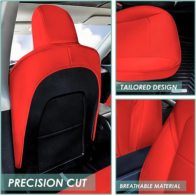 FH Group Custom Fit Car Seat Covers Specifically Made for 2017–2023 Tesla Model 3 Front Set Solid Red Faux Leather Car Seat Covers, Waterproof Automotive Seat Covers, Tesla Accessories