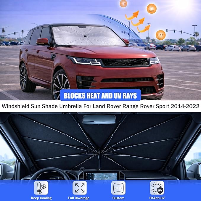 Car Windshield Sun Shade Umbrella - Custom-Fit for L-and Ro-ver Range Rover Sport 2014-2022 Umbrella Sunshade,Easy Install,UV Protection & Heat Reflective,Keep Interior Cooler with Storage Bag