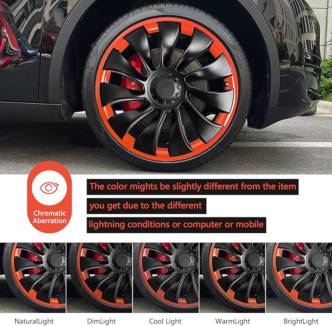 Wheel Rim Protect for Tesla Model Y 21" (2020-2024), Easy-Install Hubcaps Wheel Cover, Scratch-Resistant Car Tire Trim Rings, Stylish Design for Induction Wheels, Tangerine 4Pcs Model Y Accessories