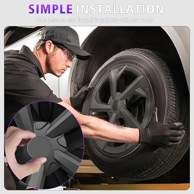 19 Inches Wheel Covers for 2025 2026 Tesla Model Y Juniper, Hub Protection Accessory, Replacement for Tesla Model Y 2025 Rim Protector, ABS Hubcaps 4-Piece, Mechanical Style Black