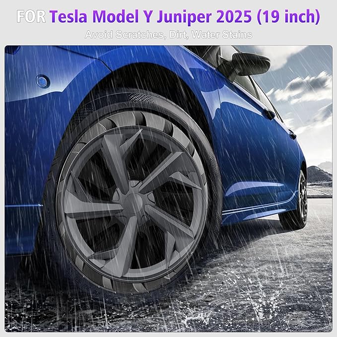 19 Inches Wheel Covers for 2025 2026 Tesla Model Y Juniper, Hub Protection Accessory, Replacement for Tesla Model Y 2025 Rim Protector, ABS Hubcaps 4-Piece, Mechanical Style Black