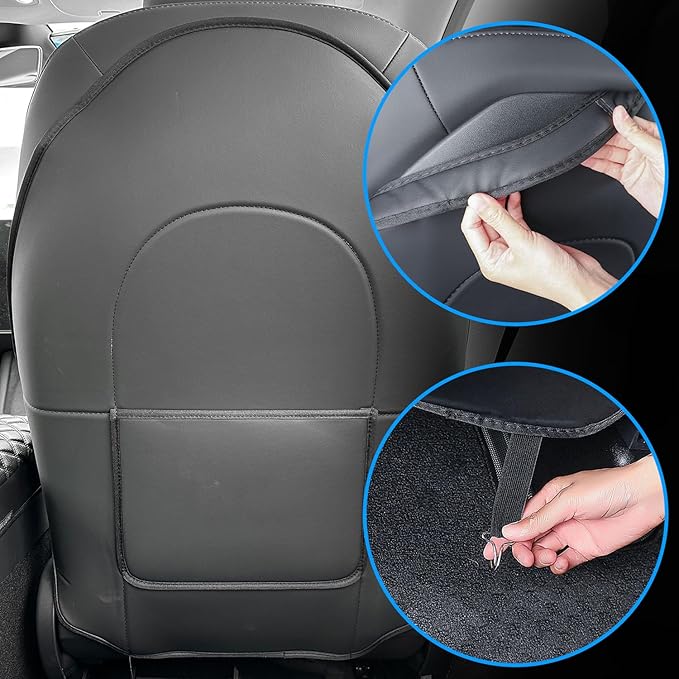 Seat Back Kick Protector for Tesla Model Y Model 3 Model S Model X Leather Backseat Mats for Kids Wear-Resistant Back Seat Cover with Extra Organizer Pocket 2 PCS -Black