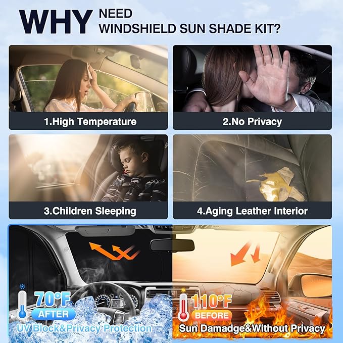 Sunsdrew 8PCS Civic Windshield Sun Shade for Honda Civic 2022-2024 2025(NOT fit Hatchback) 11th Gen. Accessories,Front&Rear&Side Window Cover Privacy Civic Window Shade Blocks UV Rays Heat