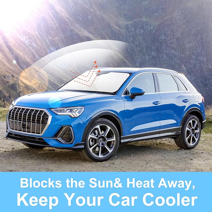 YYCKE Windshield Sun Shade Accessories Compatible with 2019-2024 2025 Q3 for Audi Foldable Sunshade Sun Visor Blocks UV