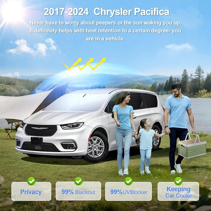 8pcs Car Window Shades for Chrysler Pacifica 2017-2025 Accessories,Windshield Side Rear Full Sunshade,Sun Visor UV Blocking, Privacy Protection and Blackout for Camping Outdoor