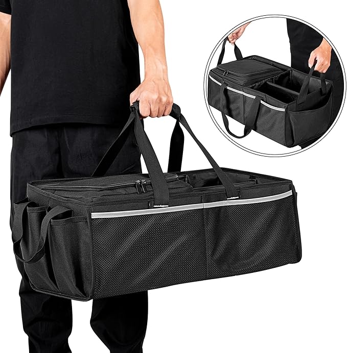 GRAOSO Front Trunk Organizer with Cooler Bag Compatible with Tesla Model 3 / Model Y, Frunk Storage Bag Collapsible with Multi-Compartment for Trip Accessories, Tools, Food and Drink, Black