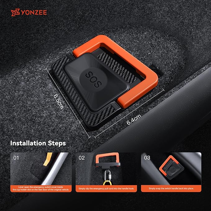 YONZEE Emergency Escape Handle for Tesla Model Y Juniper Accessories, Carbon Fiber Pattern Safety Pull Handle, Compatible with 2025-2026 Model Y Door Release, Easy Installation, Durable ABS Material
