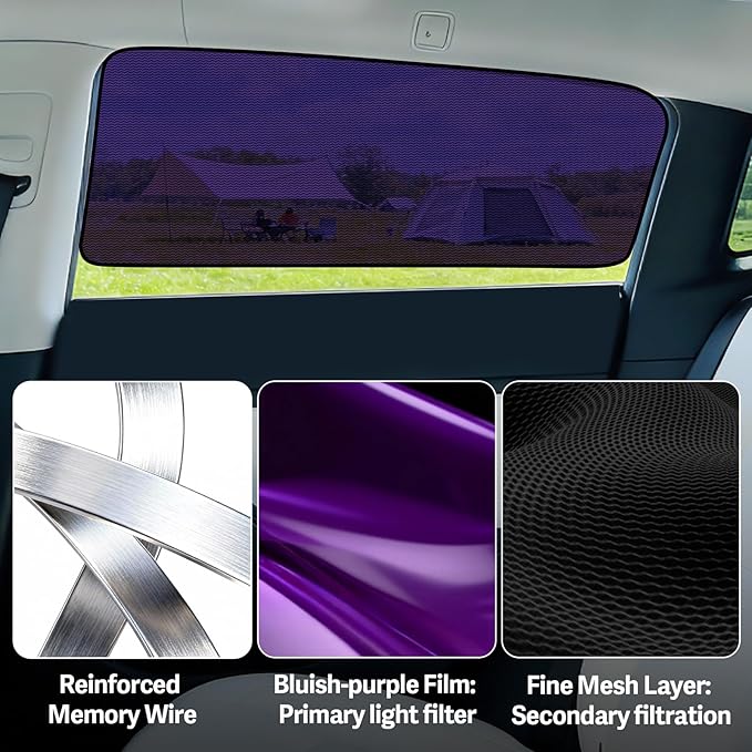 ZATOOTO Tesla Model Y Car Window Shade for Baby, Bluish-Purple Static Cling Car Shades for Back Window | Block Harsh Sunlight | UV Protection | Rear Window Sun Shade with Storage Bag | 2020-2024 |