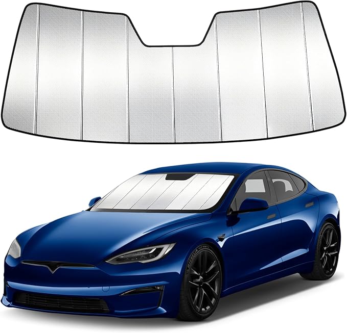 Windshield Sun Shade Custom Fit for Te-SLA Model S 2012-2025, Accordion Folding Thick Window Sunshade Block Heat 99% UV Rays Sun Visor Keep Cooler Car Accessories