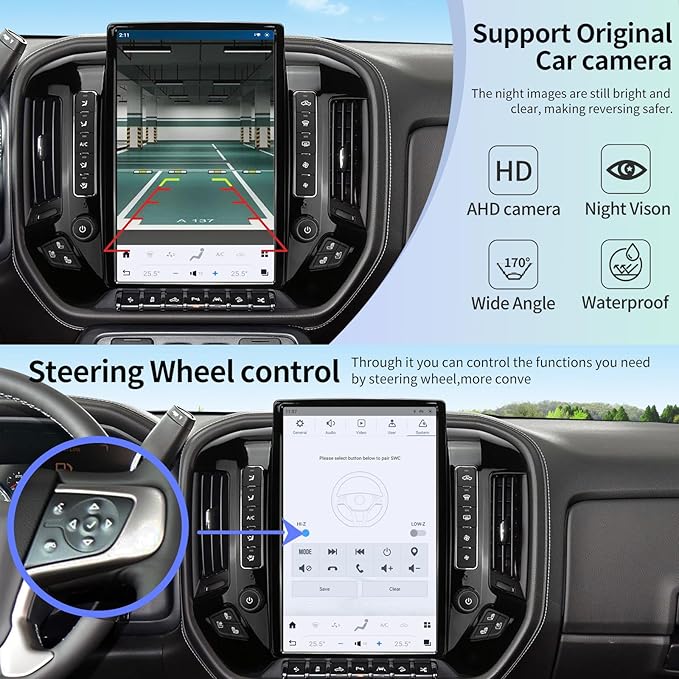 Car Radio for Chevrolet Silverado GMC Sierra 2014-2019 Update Replacement Head Unit 14.4 Inch 2K IPS Touch Screen Tesla Style Carplay Android Auto GPS Navigation Multimedia Play OEM 4.2 Inch（Black）