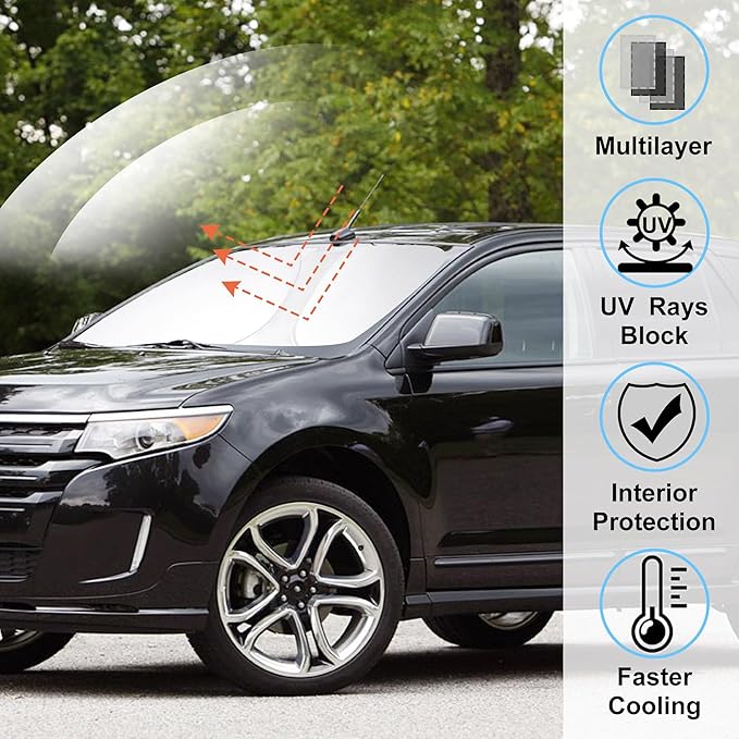 Windshield Sun Shade Custom Fit for 2007-2014 Ford Edge Accessories Foldable Sunshade Sun Blocker Protect Car from Sun Rays & Heat Damage Keep Car Cooler