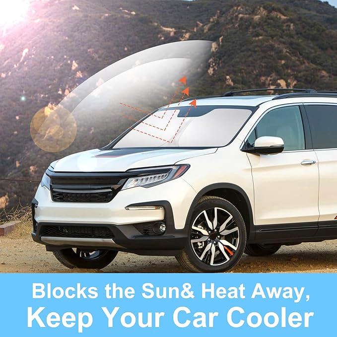 YYCKE Windshield Sun Shade Accessories Compatible with 2016-2025 Pilot EX-L Special Edition Elite Black Edition Touring for Honda Foldable Sunshade Sun Visor Blocks UV