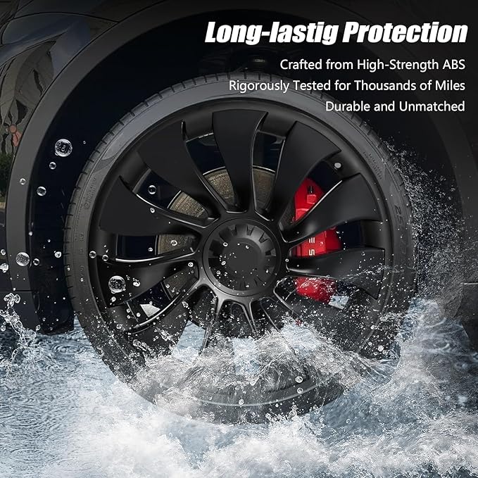Wheel Rim Protect for Tesla Model Y 21" (2020-2024), Easy-Install Hubcaps Wheel Cover, Scratch-Resistant Car Tire Trim Rings, Stylish Design for Induction Wheels, Matte Black 4Pcs Model Y Accessories