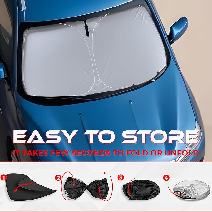 Autotech Park Foldable Sunshade Compatible with 2012-2026 Tesla Model S Sedan, UV Reflective and Easy Storage, Custom-fit Car Windshield Sun Shade