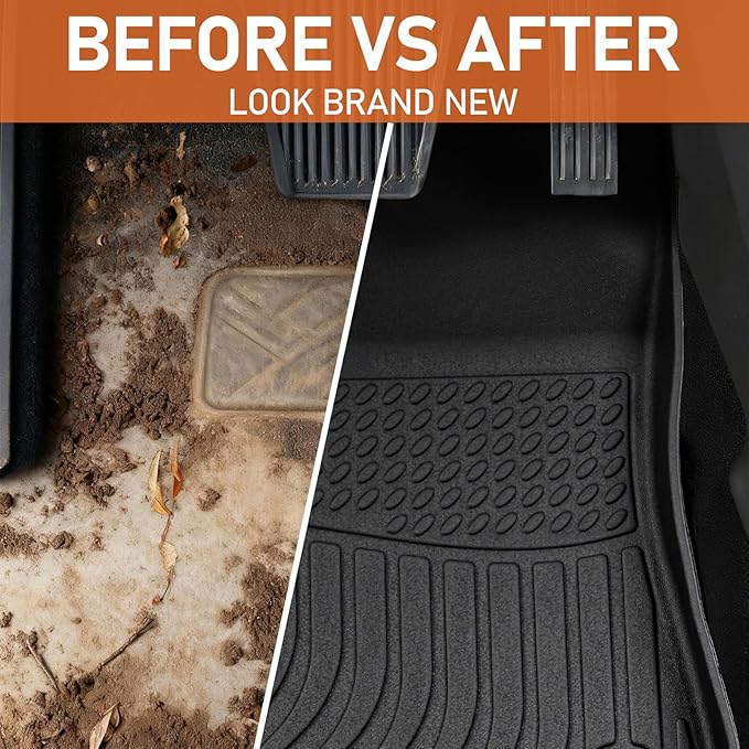 Floor Mats Replacement for Ford F150 SuperCrew/Cab 2015-2025 & F150 Lightning 2022-2025, TPE All Weather Custom Fit, Front & Rear 3PCS | Heavy Duty, Easy Clean - Black
