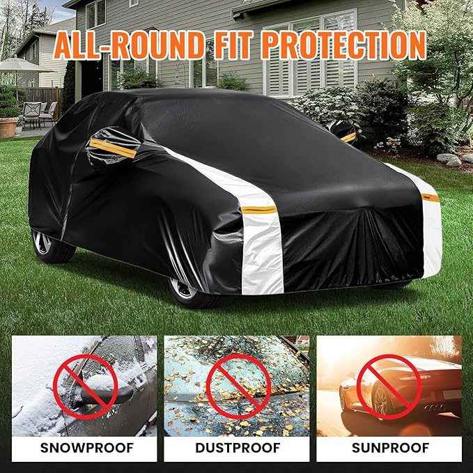 12-Layer Custom Fit Car Cover for Tesla Model Y/Model Y Juniper(2020-2026), Upgraded Waterproof All-Weather Full Exterior Cover with Door Zipper, for Snow Rain Dust and Sun UV Protection.