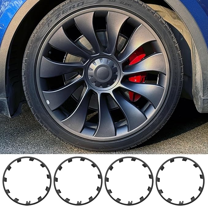 for Tesla Model Y 21 Inch Wheel Rim Protector Hubcaps Uberturbine Wheels Rim Cover Tire Trim Rings Matte Black 4Pcs Model Y Accessories