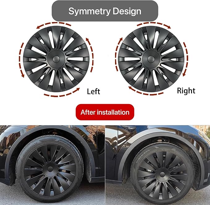 KAVANIC 4Pcs Wheel Cover Fits for Tesla Model Y 19Inch ABS Matter Black Hubcaps for 19" Gemini Wheels Long Range, Wheel Covers Fit for Model Y 2020-2024 Induction Style Rim Protector (RWD/AWD)