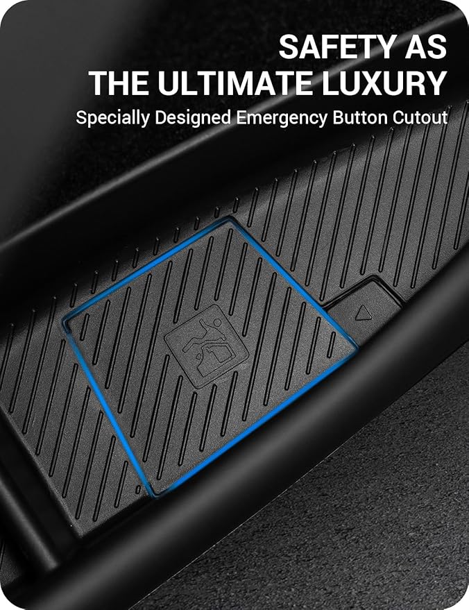 BASENOR 2026 Tesla Model Y Juniper Door Side Storage Box, (Emergency Button Safety) Door Side Pocket Organizer Tray, Waterproof TPE Front & Rear Slot Pocket Liners for 2025 2026 Model Y Juniper