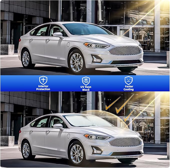 Side Window Sunshades for Ford Fusion 2013-2021, Front Window Shades Custom Fit for Fusion, Foldable Car Sun Shield with Steering Wheel Sunshade to Block UV Keep Car Cool