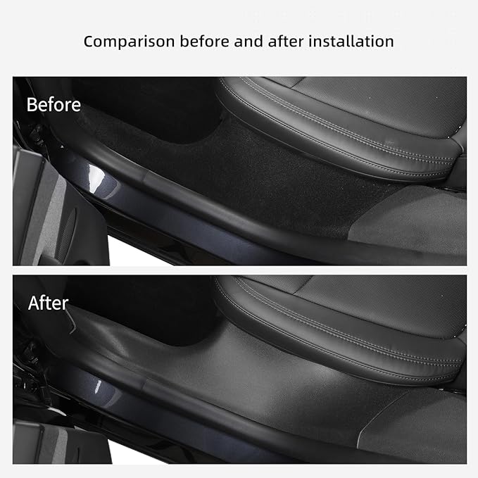 LUCKEASY 5PCS for Tesla Model Y Juniper 2025 2026 Front & Rear Door Threshold Strip 2nd Row Seat Lower Protector Anti-dust Pads Door Sill Protective Cover TPE Accessories Black