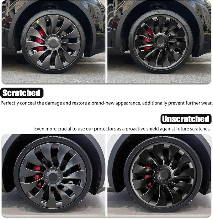 Wheel Rim Protect for Tesla Model Y 21" (2020-2024), Easy-Install Hubcaps Wheel Cover, Scratch-Resistant Car Tire Trim Rings, Stylish Design for Induction Wheels, Gunpowder 4Pcs Model Y Accessories