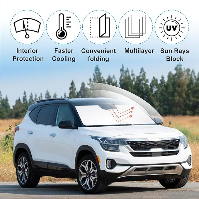 YYCKE Windshield Sun Shade Accessories Compatible with Kia Seltos 2021-2025 Foldable Sunshade Sun Visor Blocks UV