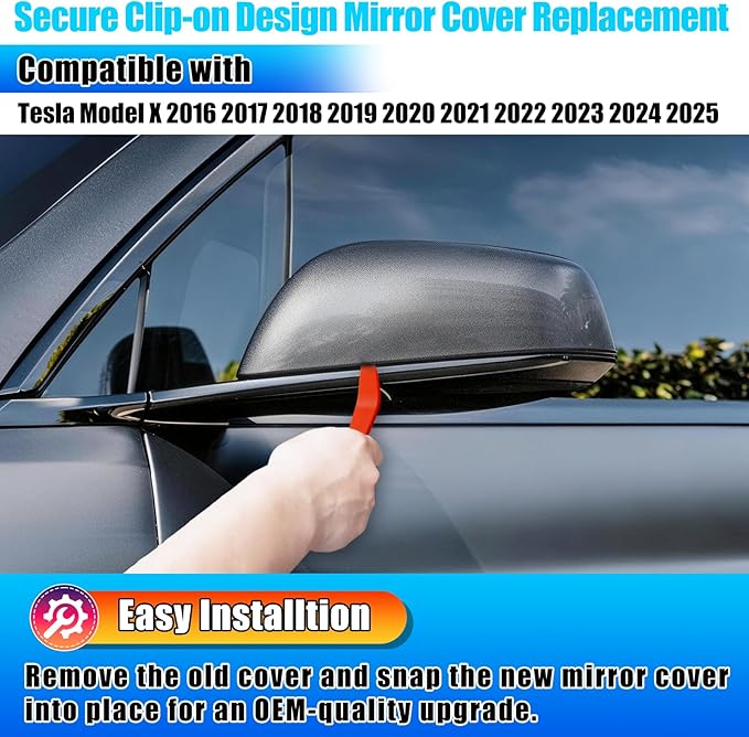 Jaronx Compatible with Tesla Model X Mirror Cover Replacement 2016-2025, Left Driver Side Clip-on Rear View Mirror Cover Cap for Tesla Model X Accessories 1054430-00-D (Midnight Silver)