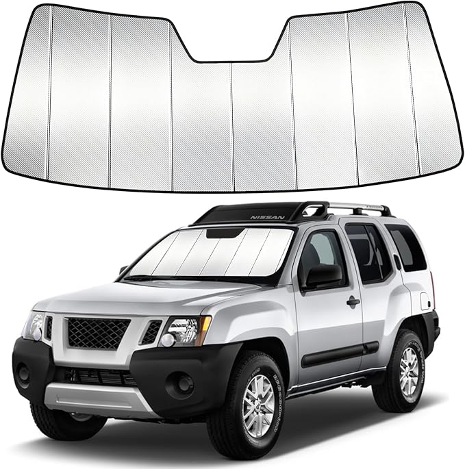 Windshield Sun Shade Custom Fit for NIS-san Xterra 2005-2015, Accordion Folding Thick Window Sunshade Block Heat 99% UV Rays Keep Cooler