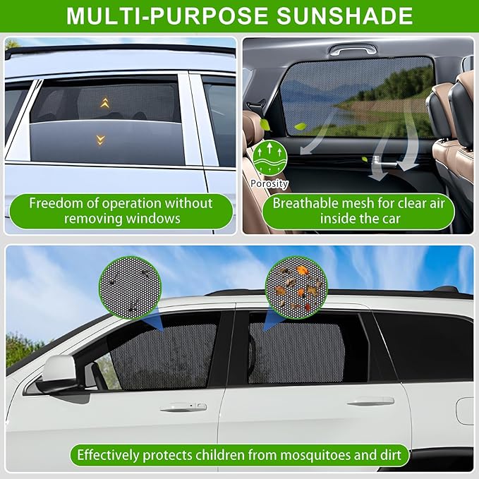Car Side Window Sun Shades Fit for Tesla Model 3 Huan 2024-2026,Breathable Mesh Car Curtains Protection Heat and UV & Privacy for Baby Sleeping Camping,5Pcs-Side+Rear