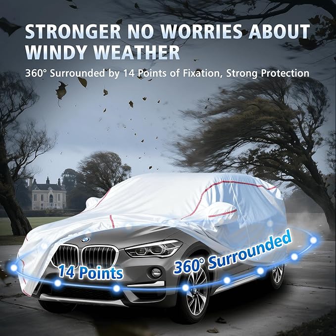 Car Cover Waterproof All Weather for BMW X1 2007-2025,All-Around Fastening and 4 Upgrades, 30s Quick-Install for Car Cover
