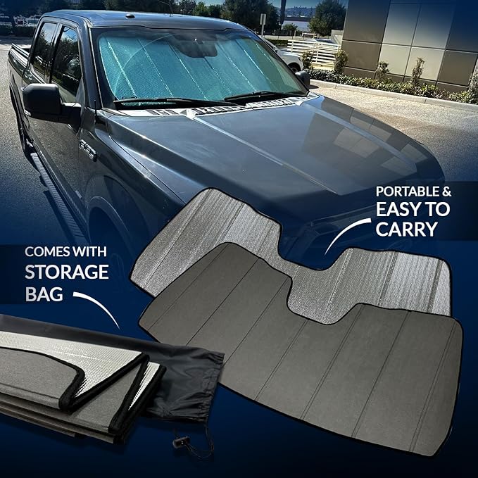 Front Car Windshield Sun Shade Compatible with 2008-2020 Nissan GT-R R35 | Custom Fit Visor Accordion Fold Style Sun Protector | Silver & Grey 1-pc Set | SS-268