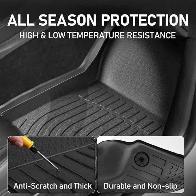 Floor Mats Replacement for Ford F150 SuperCrew/Cab 2015-2025 & F150 Lightning 2022-2025, TPE All Weather Custom Fit, Front & Rear 3PCS | Heavy Duty, Easy Clean - Black