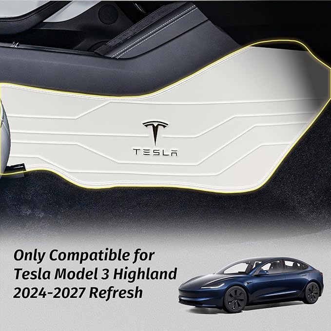 Center Console Leather Side Anti-Kick Mats(2 Pieces) Designed for Tesla Model 3 Highland(2024-2027),Waterproof, Dust Resistant, Front Seat Side Protector Cover White