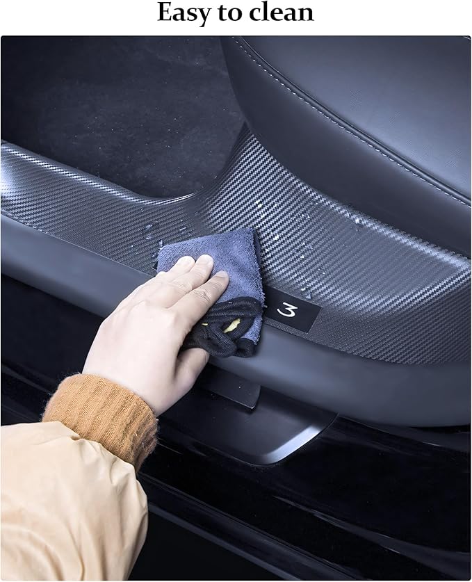 2025 8PCS Tesla Door Sill Protector for Model 3 2024 2025 Highland, Carbon Fiber Door Sill Scuff Plate Edge Guard, Front and Rear Door Entry Guard Scuff Plate Carpet Front Rear Sill