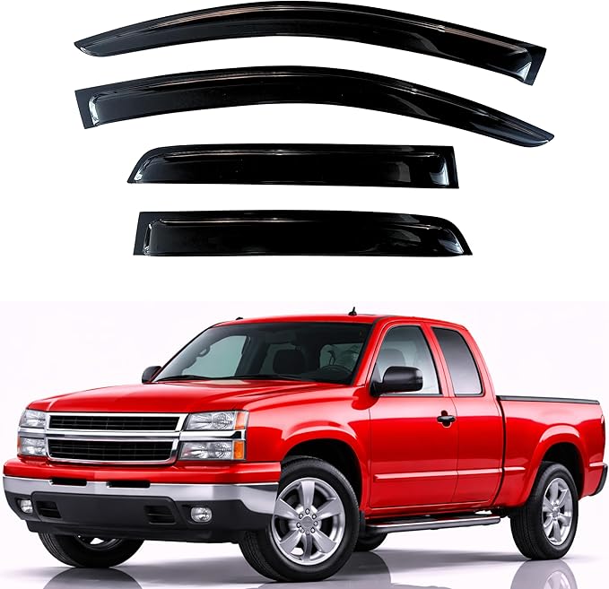 KPY Rain Guards for 1999-2006 Chevrolet Silverado/GMC Sierra 1500/2500HD/3500HD Extended Cab, Out-Channel Window Visor Vent Deflector 4PC, 2007 Chevy Silverado/GMC Sierra Classic (Extended Cab Only)